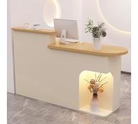 Table de réception moderne à LED beige avec tiroir et armoire 90 x 50 x 105 cm - Élégante station d'accueil pour bureaux et entreprises - Meuble élégant pour espace de travail