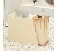 Table de réception moderne avec tiroir verrouillable, comptoir, table de caisse, poste de travail élégant pour magasin, clinique, bureau, abricot et finition naturelle