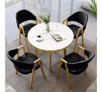 Table de réception moderne ronde avec 4 chaises Vert foncé et noir Finition dorée Parfaite pour le salon et la salle à manger 80 x 80 x 75 cm