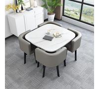 Table de Réception, Petite Tables de Conférence pour 4 Personnes, Table de Réunion avec 4 Chaises, Ensemble de Tables à Manger Peu Encombrante pour Salon, Séjour et Cuisine(Light Gray)