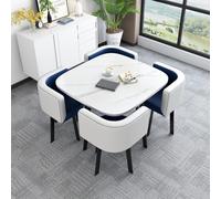 Table de Réception, Petite Tables de Conférence pour 4 Personnes, Table de Réunion avec 4 Chaises, Ensemble de Tables à Manger Peu Encombrante pour Salon, Séjour et Cuisine(Blue White)