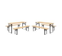 sweeek - Lot de 2 Tables de réception Pliantes Bois de Sapin 2 bancs Naturel Bayonne Esprit Brasserie 12 Places
