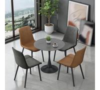 Table de réception ronde avec plateau en pierre frittée et 4 chaises en cuir PU, table de négociation club pour bureau, salon