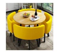 Table de réception ronde jaune avec chaise club de 90 cm, table de salle à manger simple pour cuisine, salle à manger avec 4 chaises, table de conférence polyvalente pour bureau ou salle à manger