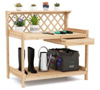 Table de Rempotage de Jardin avec Treillis COSTWAY, Bois de Sapin, Tiroir Amovible, Étagère Ouverte, Intérieur Extérieur, Naturel