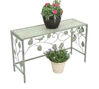 Table de Rempotage Extérieur Rectangulaire, Tabouret Pot Fleur Vintage Avec Lignes de Feuilles, Etagere Plantes Jardinière En Fer Résistant Aux Intempéries for Patio, Porche(Green,75x26x45cm)