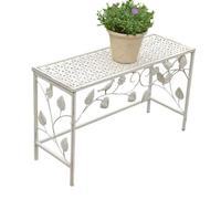 Table de Rempotage Extérieur Rectangulaire, Tabouret Pot Fleur Vintage Avec Lignes de Feuilles, Etagere Plantes Jardinière En Fer Résistant Aux Intempéries for Patio, Porche(White,75x26x45cm)