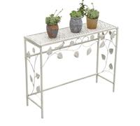 Table de Rempotage Extérieur Rectangulaire, Tabouret Pot Fleur Vintage Avec Lignes de Feuilles, Etagere Plantes Jardinière En Fer Résistant Aux Intempéries for Patio, Porche(White,80x26x65cm)
