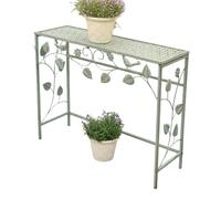 Table de Rempotage Extérieur Rectangulaire, Tabouret Pot Fleur Vintage Avec Lignes de Feuilles, Etagere Plantes Jardinière En Fer Résistant Aux Intempéries for Patio, Porche(Green,80x26x65cm)