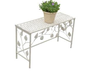 Table de Rempotage Extérieur Rectangulaire, Tabouret Pot Fleur Vintage Avec Lignes de Feuilles, Etagere Plantes Jardinière En Fer Résistant Aux Intempéries for Patio, Porche(White,75x26x45cm)