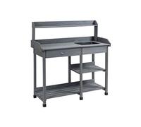 Outsunny Table de rempotage Multi-équipée Table de Jardinage avec tiroir, 3 étagères, évier, 3 Crochets - Table de Plantation Bois Sapin pré-huilé Gris