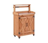 Table de Rempotage Moderne Rustique en Bois de Sapin Rangement 74 x 40 x 119 cm Plan de Travail en Fer roulettes Marron Clair Altolia