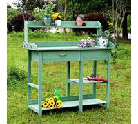 Table De Rempotage Table De Jardinage Style Rustique Étagères Ouvertes Et Tiroir De Rangement pour Jardin Et Terrasse Wooden Potting Bench Work Table(B - Green)