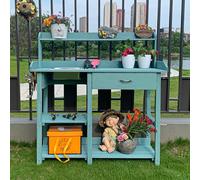 Table De Rempotage Table De Jardinage Style Rustique Étagères Ouvertes Et Tiroir De Rangement pour Jardin Et Terrasse Wooden Potting Bench Work Table(B - Blue)