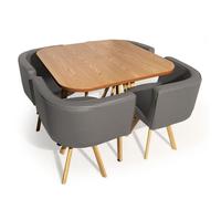 Menzzo Ensemble Table + 4 Chaises Scandinaves Oslo - Design Gris & Chêne - Table 90×90×75 cm - Salle à Manger Moderne - Mobilier Cuisine & Repas Contemporain