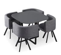 Table de Repas & 4 Chaises Design ""Normi"" 90cm Gris