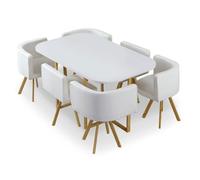 Table de Repas & 6 Chaises Design ""Normi"" 150cm Blanc