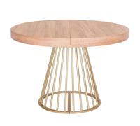 Menzzo Table à manger Soare ronde extensible chêne clair pieds Or