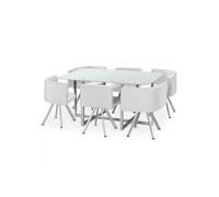 Table de Repas - GIOVANNI MARCHESI - Madrid - 6 Chaises - Métal Laqué - Verre Blanc