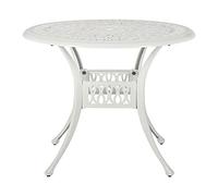 Table de Repas Jardin Ronde 90 cm en Aluminium Aspect Vieilli Blanc Cassé Ancona
