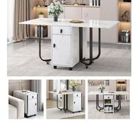 Table de repas pliante (1-St) avec armoire et 2 tiroirs, Table de cuisine pliante polyvalente, Table de repas peu e