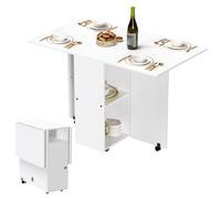 Table de repas pliante, table de cuisine à roulettes, ailes pliantes, table d'appoint multifonctionnelle pour le travail, blanc