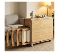 Table De Repas Portable À Rangement Caché Pour 6 À 8 Personnes | Table En Bois Pliable Sur Roulettes Et 4 Chaises Pliables Faciles À Ranger Sous,Bureau 1.4M(Natural)