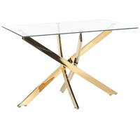 Table de salle à manger dorée plateau en verre 120 x 70 cm MARAMO