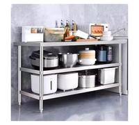 Table de restauration en acier inoxydable - Banc de travail robuste pour la préparation des aliments et la salle à manger, design à trois couches pour un usage commercial et domestique