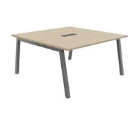 Table de réunion Burocolor A avec trappe d'accès - L.140 x P.143 cm - Plateau Chêne - Pieds Aluminium