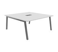 Table de réunion Burocolor A avec trappe d'accès - L.160 x P.163 cm - Plateau Blanc - Pieds Aluminium