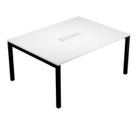 Table de réunion Eminence 2 - L.160 x P.120 cm - Trappe d?accès centrale - Plateau Blanc - Pieds Noir