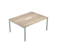 Table de réunion Eminence 2 - L.160 x P.120 cm - Trappe d?accès centrale - Plateau Chêne canadien - Pieds Aluminium