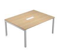 Table de réunion Eminence 2 - L.160 x P.120 cm - Trappe d?accès centrale - Plateau Chêne - Pieds Aluminium