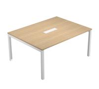 Table de réunion Eminence 2 - L.160 x P.120 cm - Trappe d?accès centrale - Plateau Chêne - Pieds Blanc