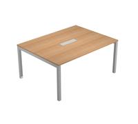 Table de réunion Eminence 2 - L.160 x P.120 cm - Trappe d?accès centrale - Plateau Hêtre - Pieds Aluminium
