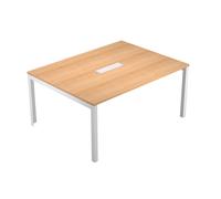 Table de réunion Eminence 2 - L.160 x P.120 cm - Trappe d?accès centrale - Plateau Hêtre - Pieds Blanc