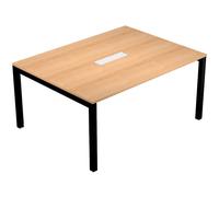 Table de réunion Eminence 2 - L.160 x P.120 cm - Trappe d?accès centrale - Plateau Hêtre - Pieds Noir