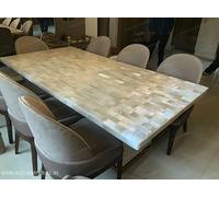 Table de réunion en sélénite avec motif rayons de soleil | Comptoir de bureau en résine de 122 x 122 cm | Dos de salle de bain | Dalle de cuisine de luxe