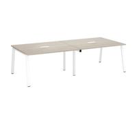 Table de réunion modulable avec extension ECLA L 280 x P 126 cm plateau chêne gris piétement métal blanc - - Bruneau