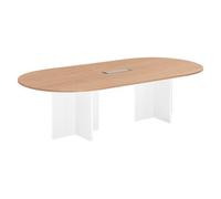Table de réunion modulable avec extension Excellens L 260 x P 120 cm plateau chêne clair pieds croix plein bois blanc - - Bruneau
