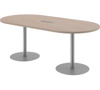 Table de réunion ovale L 210 cm chêne piètement colonne aluminium Excellens - - Bruneau