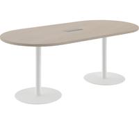 Table de réunion ovale L 210 cm chêne piètement colonne blanc Excellens - - Bruneau