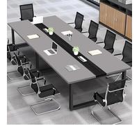 Table de réunion rectangulaire moderne pour 8 à 12 personnes, cadre en métal noir robuste, table de conférence avec œillets, design blanc élégant pour espaces professionnels