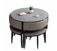 Table de réunion ronde moderne avec 4 chaises pour réception et petit bureau - Gris - 90 cm - Élégant et fonctionnel