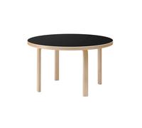 ARTEK table ronde AALTO TABLE 91 (Bouleau laqué naturel, plateau en linoléum noir - Bois massif et placage)