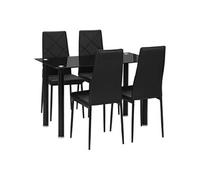 Table de salle à manger avec 4 chaises design contemporain Chesterfield acier plateau verre trempé PVC effet capitonné noir Noir G