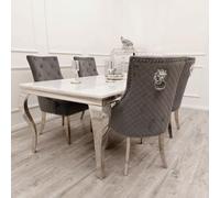 Table de salle à manger chromée de luxe - Ensemble élégant de salle à manger de 1,5 m avec marbre blanc fritté en pierre frittée ou plateau en verre - Meubles d'intérieur modernes pour une expérience