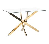 Table de Repas Rectangulaire Verre Trempé et Pieds Dorés 120 x 70 cm Maramo