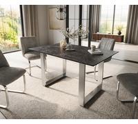 Table de salle à manger Edge 140x90 Céramique Laminam®Nero Greco Anthracite Acier inoxydable Étroite
